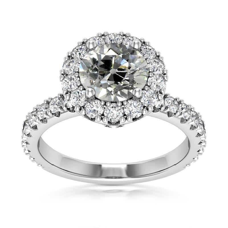 Women’s Halo Wedding Ring Round Real Old Mine Cut Diamonds 6 Carats