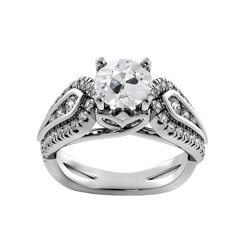 Women’s Wedding Ring Round Old Mine Cut Real Diamonds 3.75 Carats Prong Set