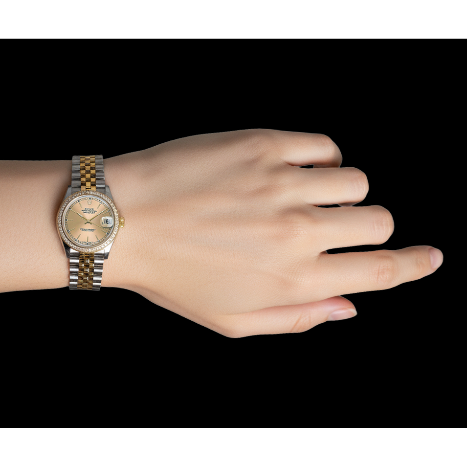 Women's Rolex Date-just Champagne Stick Dial 31mm Watch P4