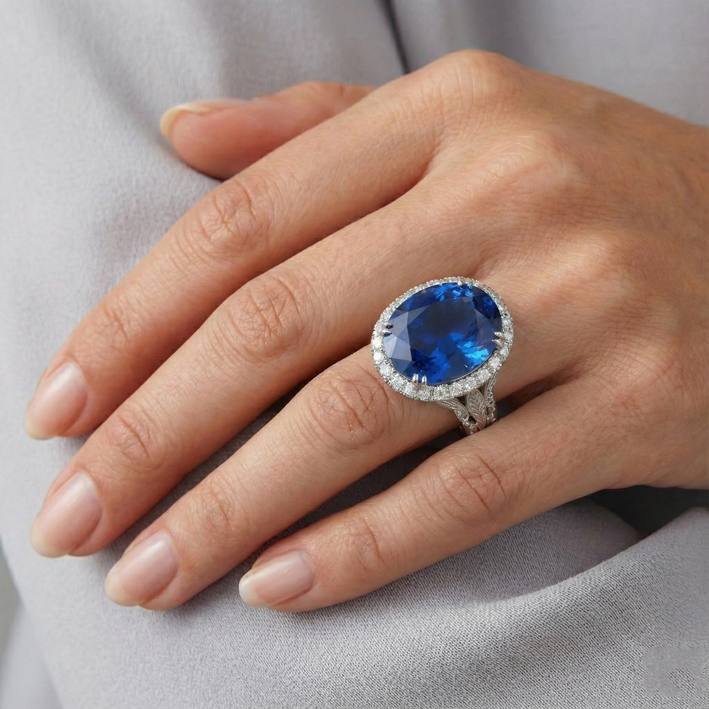 Womens 8 Carat Halo Sapphire Engagement Ring