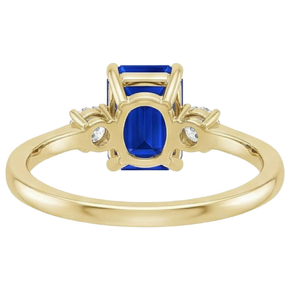 Yellow Gold Emerald 3 Stones Ring Blue Sapphire & Natural Earth Mined Diamond ( Not Lab Grown ) 3.50 Carats