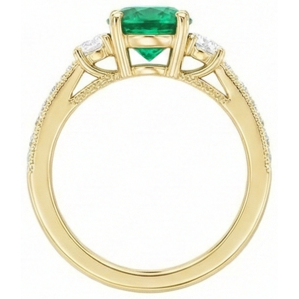 Designer Fine Emerald Gemstone Ring 2 ct – top view