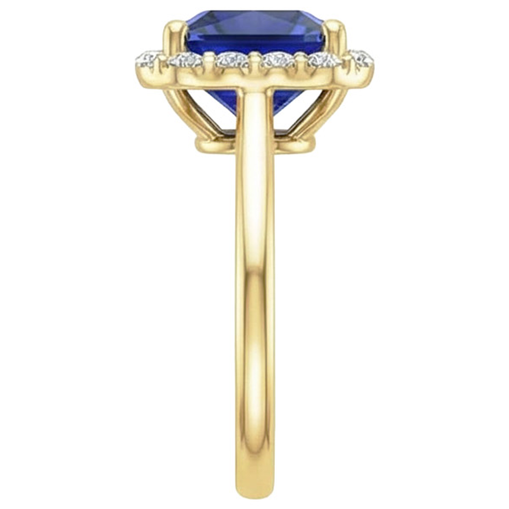 Yellow Gold Natural Earth Mined Diamond ( Not Lab Grown ) Halo Ring With Princess Cut Blue Sapphire 6 Carats