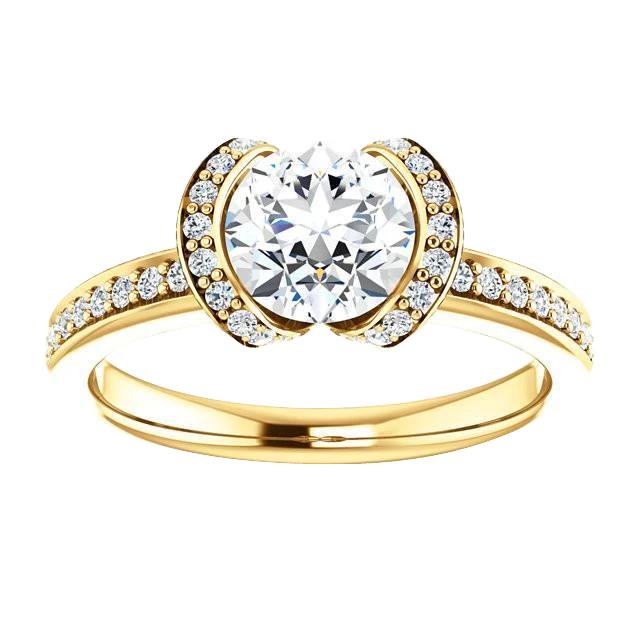 Yellow Gold 1.86 Carat Round Genuine Diamond Solitaire With Accents Fancy Ring