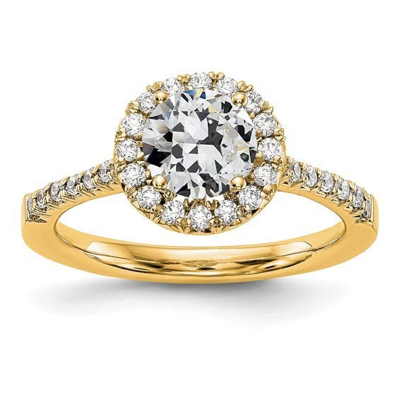 Yellow Gold Halo Round Old Miner Real Diamond Ring With Accents 3 Carats - Halo Ring-harrychadent.ca