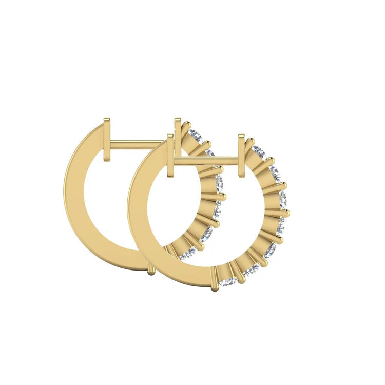 Yellow Gold Hoop Earrings Round Real Diamonds 0.75 Inches 2.10 Carats