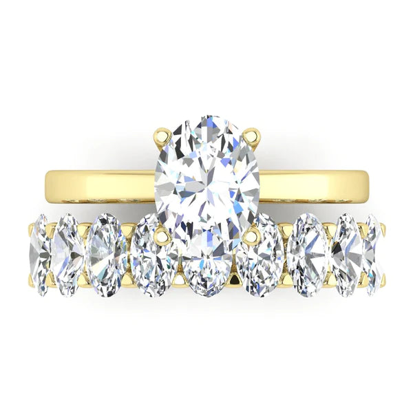 Yellow Gold Wedding Ring Set With Oval Real Diamonds