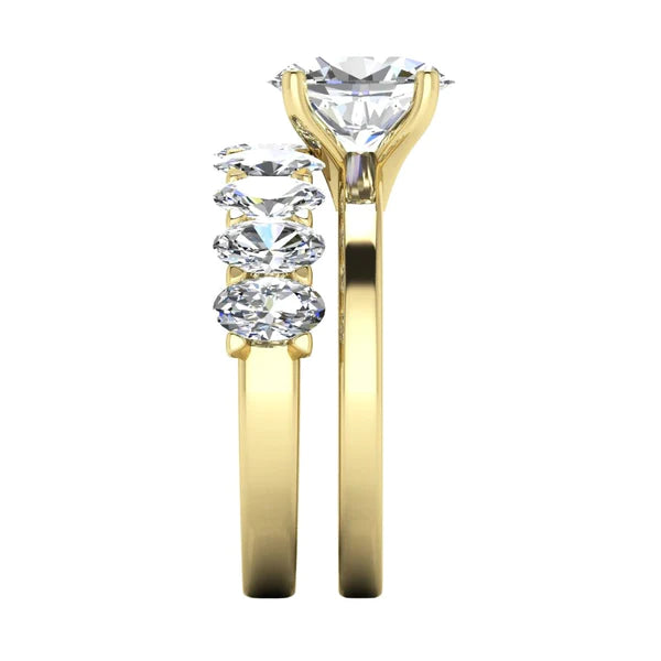 Yellow Gold Wedding Ring Set With Oval Real Diamonds