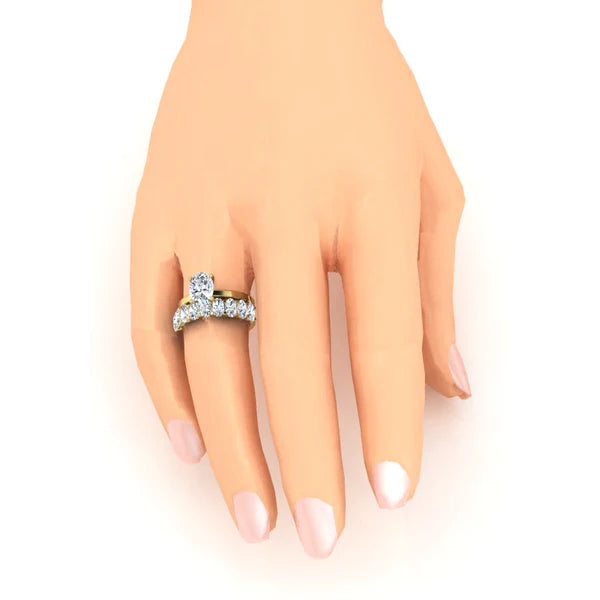 Yellow Gold Wedding Ring Set With Oval Real Diamonds
