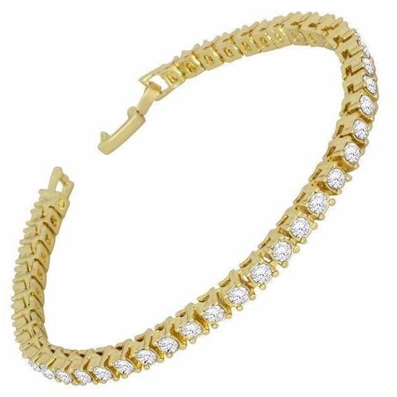 Yellow Gold 14K Lady Lab Grown Diamond Tennis Bracelet 8.10 Carats Fine Jewelry