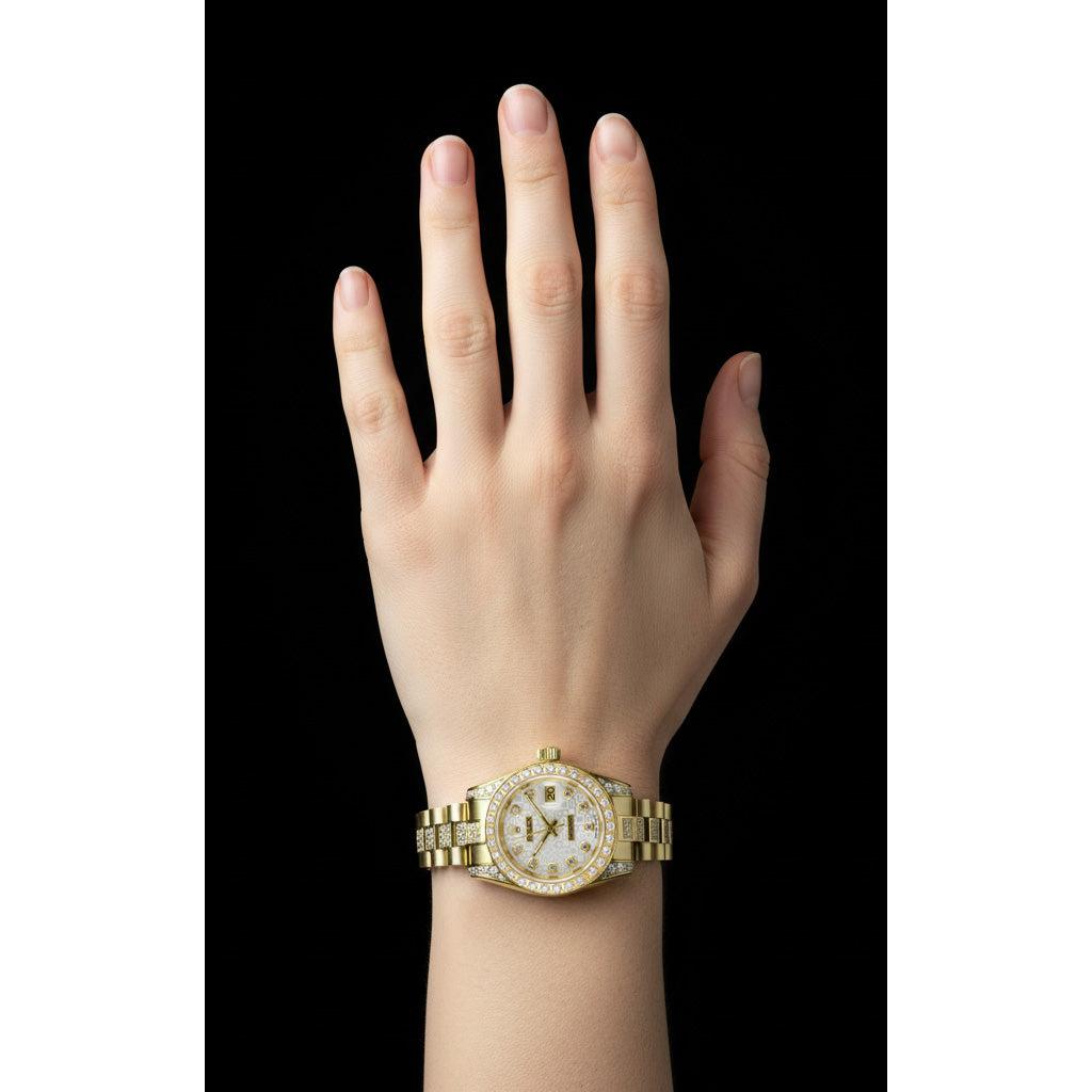 Yellow Gold Rolex Date Just Watch Diamond Bracelet 6 Carats P2