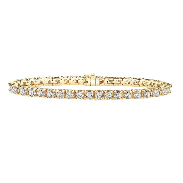 Yellow Gold Round Lab Grown Diamonds Tennis Bracelet 12 Carats 14K - Tennis Bracelet-harrychadent.ca