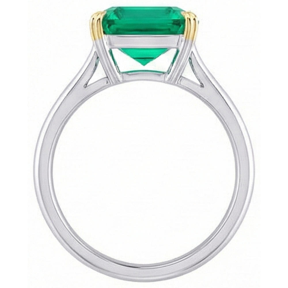 Fine Emerald Emerald Cut Colored Stone Ring in 14 Karat Two Tone Gold – profile view