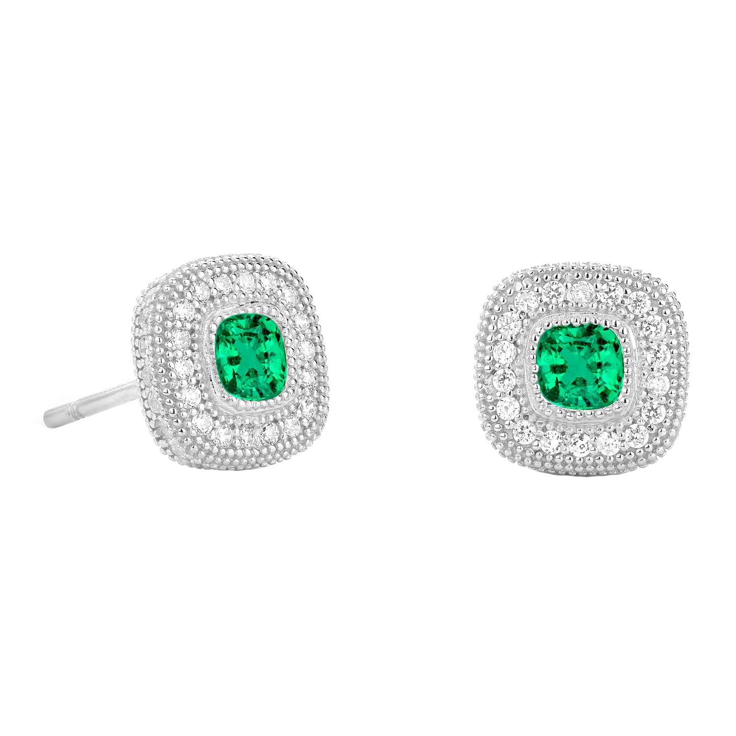 Gemstone Earring 14 Karat White Gold with Emerald – main view