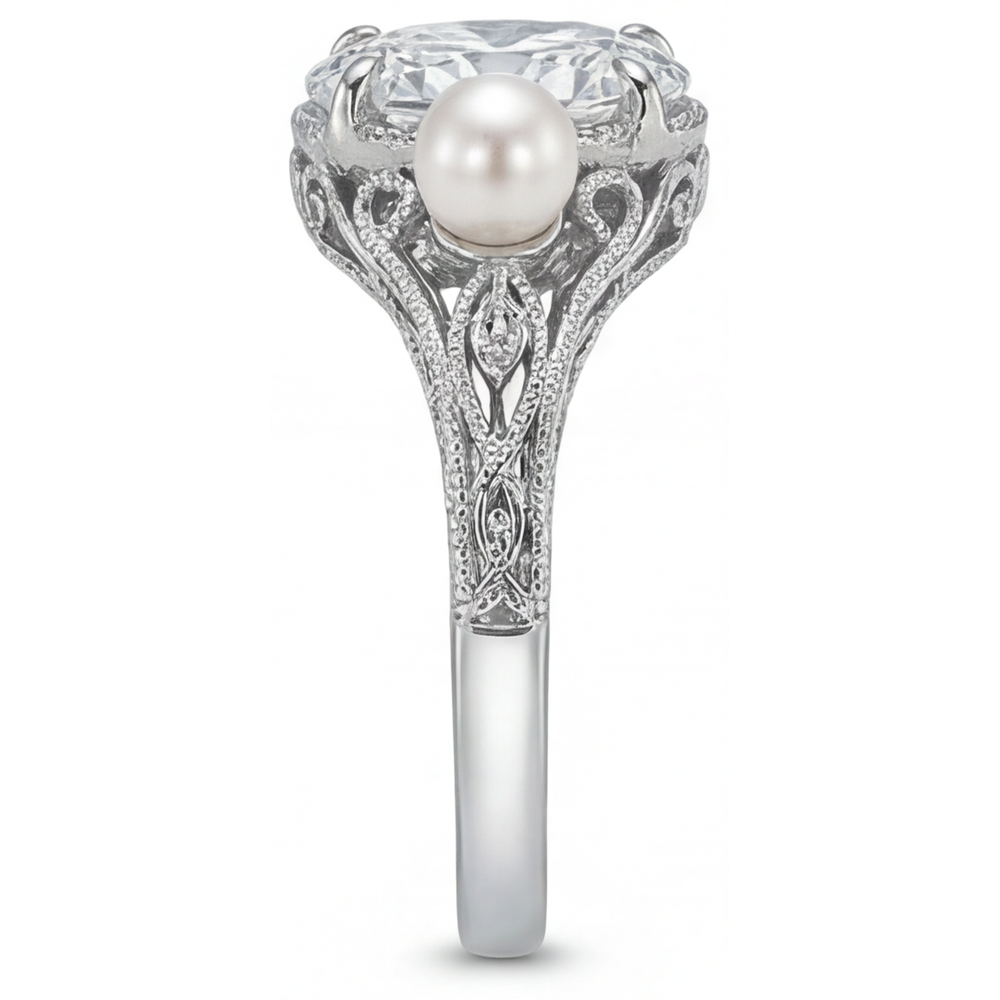 Diamond Oval Anniversary Ring in 14 Karat White Gold – side view