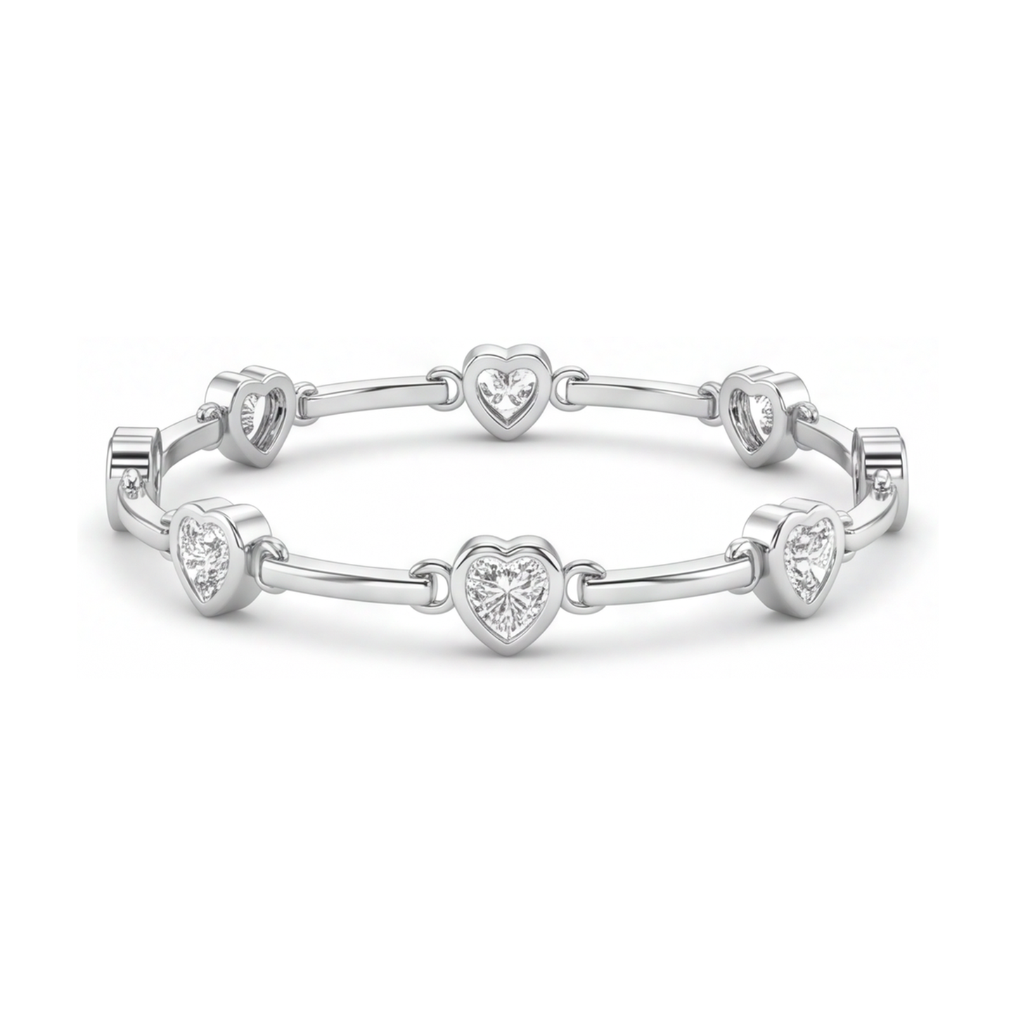 Diamond Heart Bracelet 4 Carat Lab Grown Bar Station 14K White Gold 7 Inch