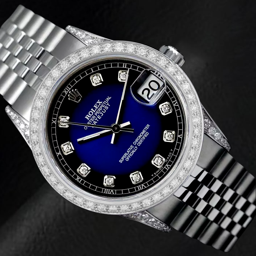 Dj Watch Custom Blue Diamond Dial Bezel Rolex Jubilee Bracelet Ss QUICK SET