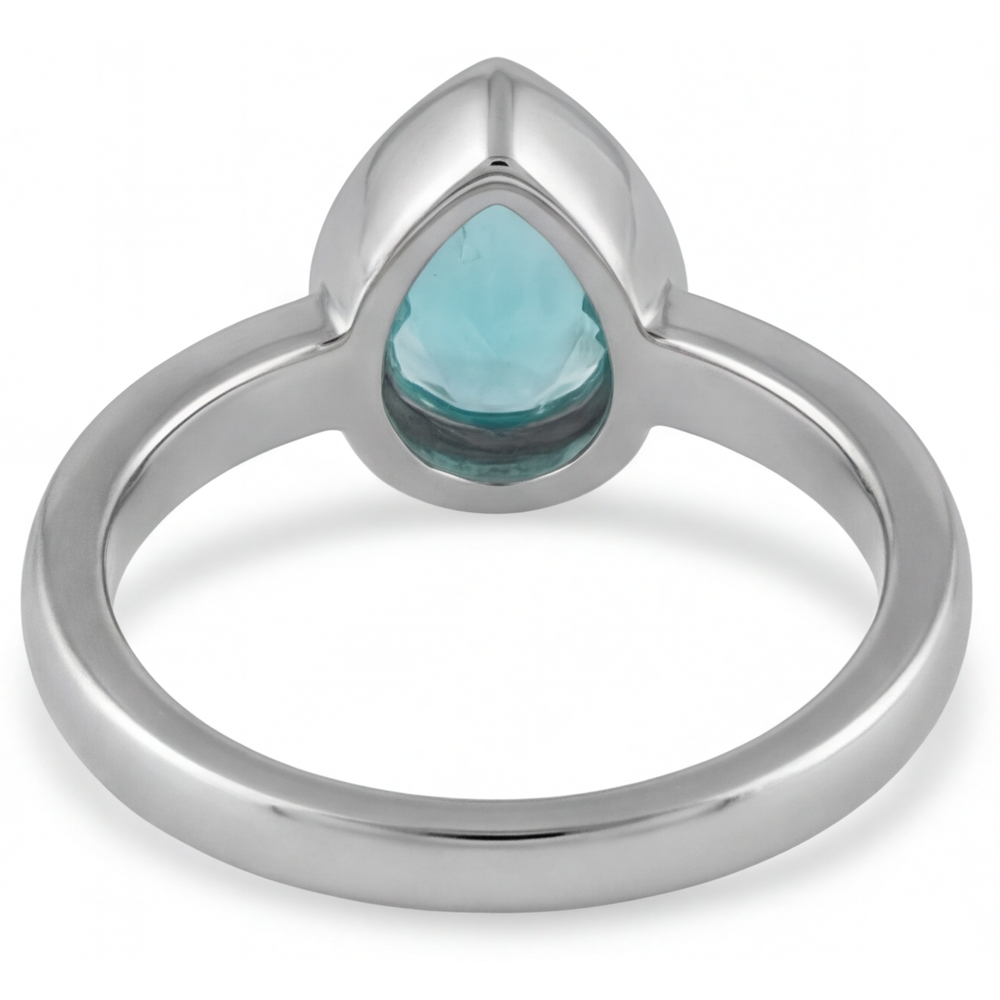 Natural Neon Paraiba Colored Stone Ring 1.25 ct 14 Karat White Gold – detail view