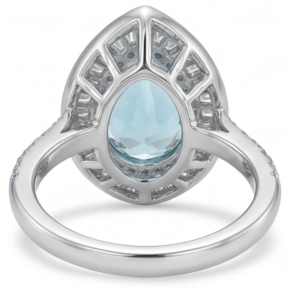 Pear Cut Paraiba Tourmaline ring in 14K Two Tone Gold – back view