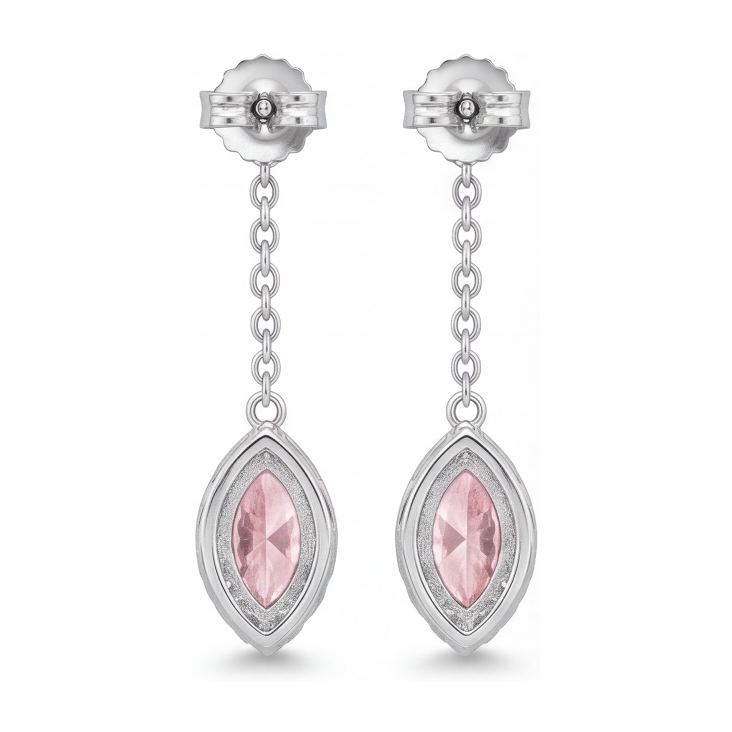 Pink Diamond Drop Earrings 2.5 Carat Lab Grown Marquise Halo Long Dangle 14K White Gold