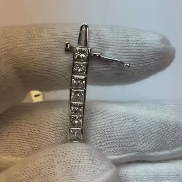 Princess Cut Sparkling Lab Grown Diamonds Tennis Bracelet Wg 14K 14.70 Carats