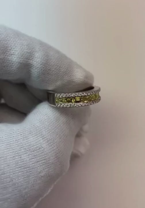 Canary Yellow Lab Grown Diamond Emerald Cut & Round Gold Band 3.25 Carats