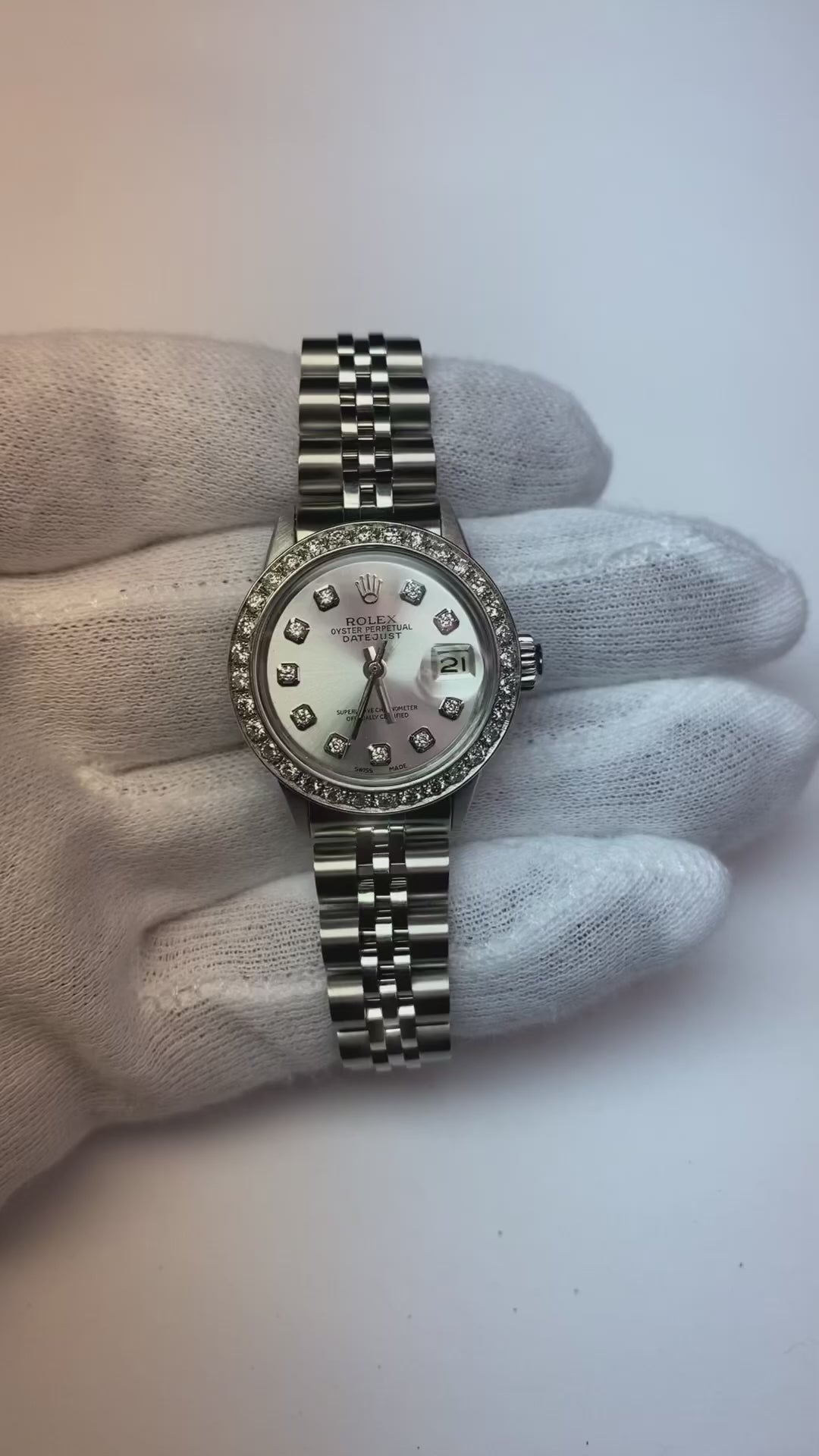 Silver Diamond Bezel Rolex Datejust Watch Stainless Steel Bracelet