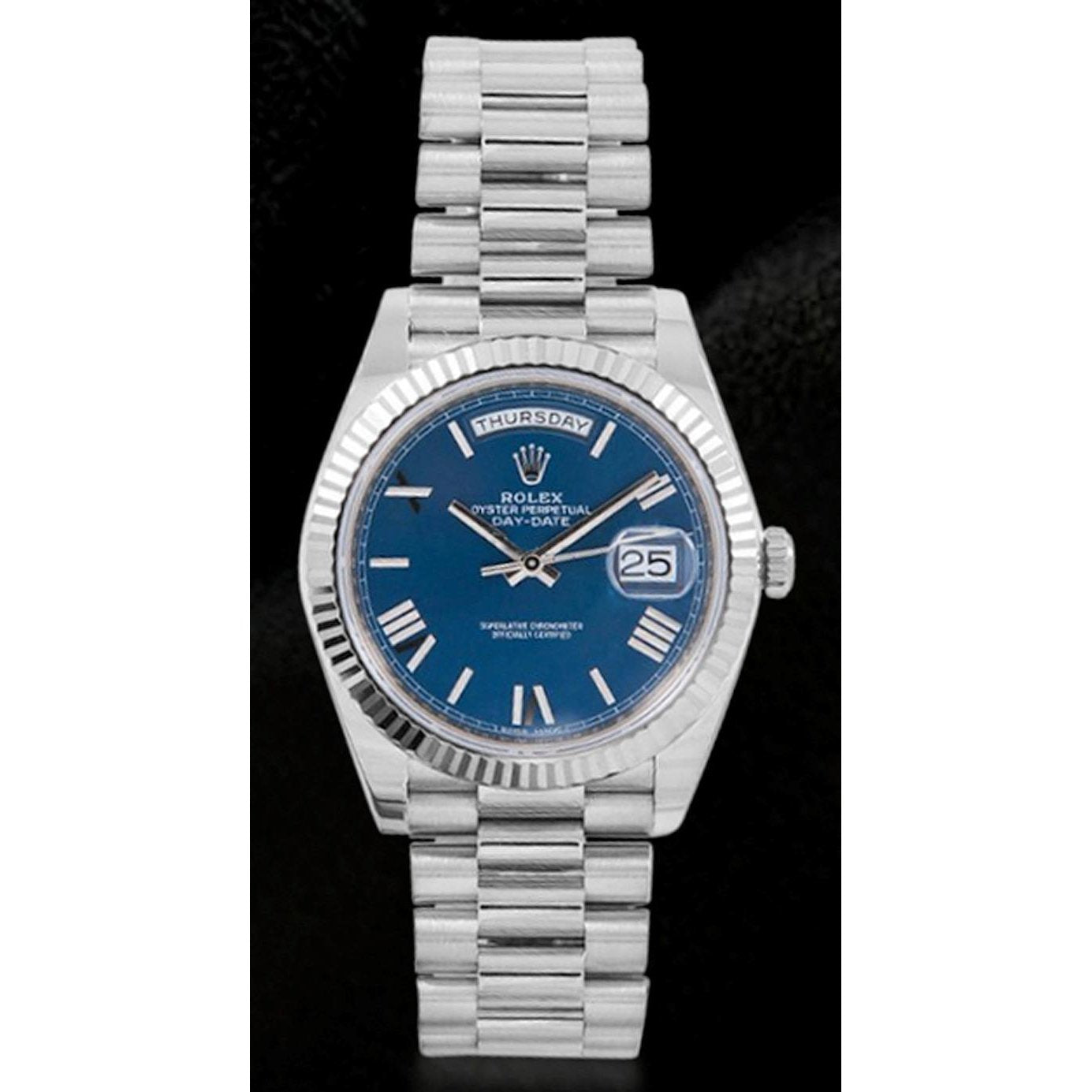 Rolex Day Date 36 Mm Blue Dial Men President Watch White Gold 18K