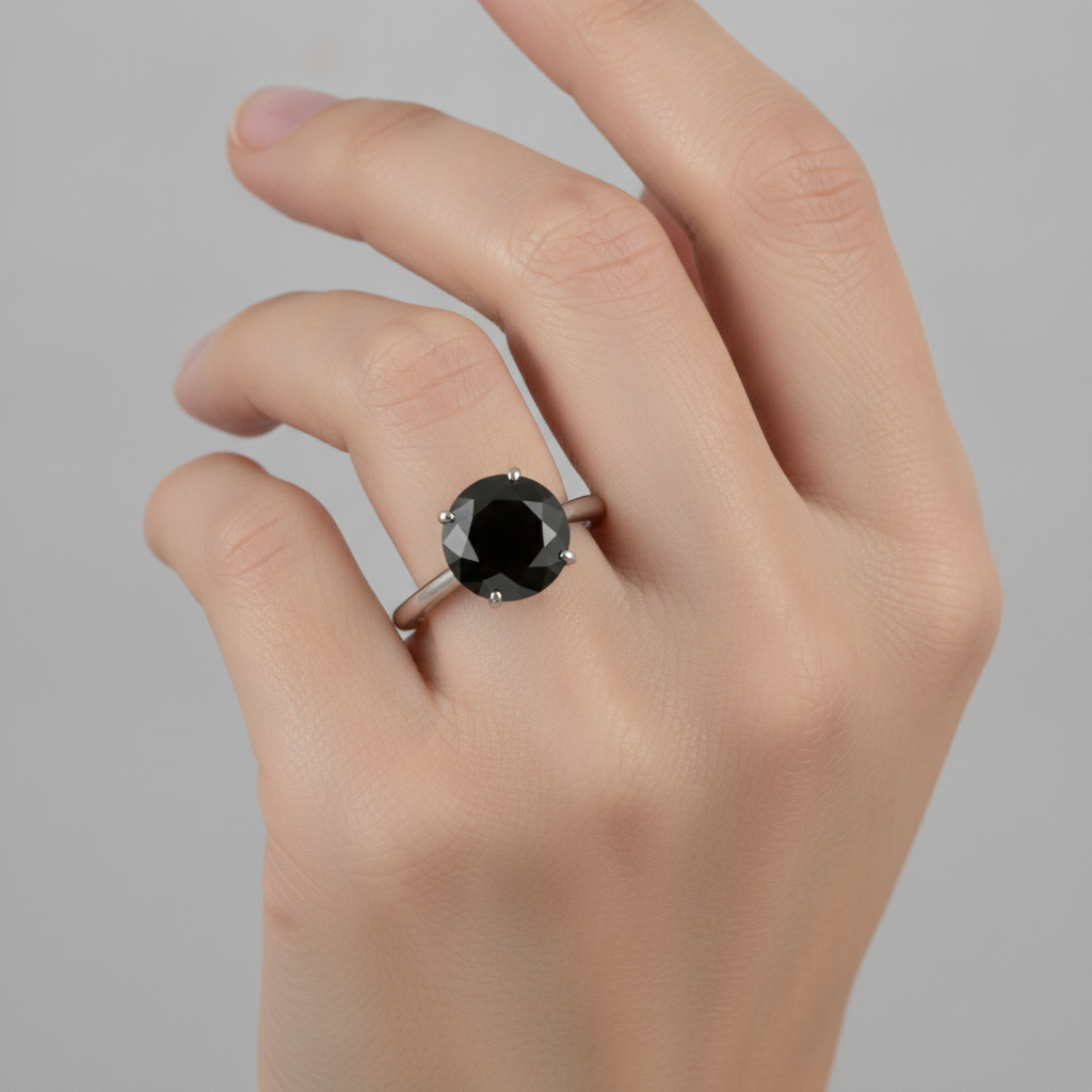 Black Diamond Marriage Ring 5 Carat Genuine Round Solitaire 14K White Gold