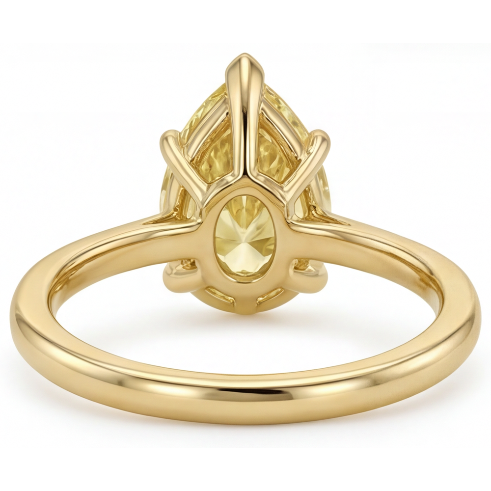 Pear Cut Yellow Canary Diamond ring in 14K Yellow Gold – back view