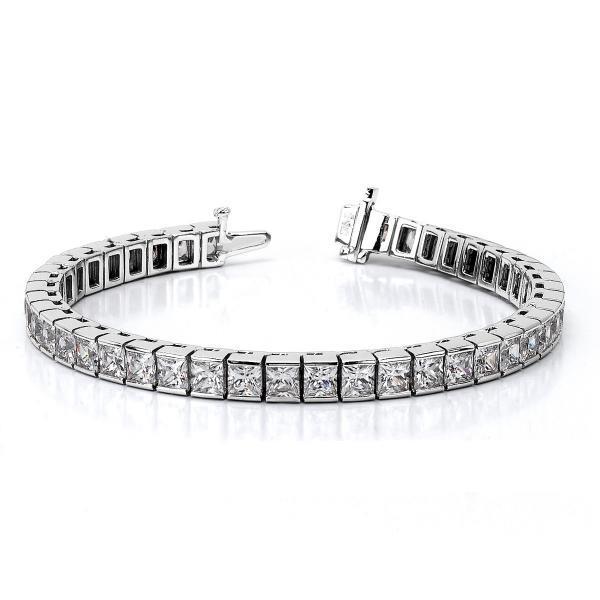 21 Carats Princess Cut Lab Grown Diamonds Tennis Bracelet White Gold 14K