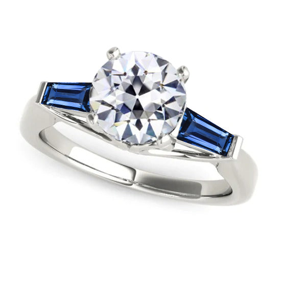 Natural Blue Sapphire Diamond Ring 3.20 Ct. 3 Stone Old Miner