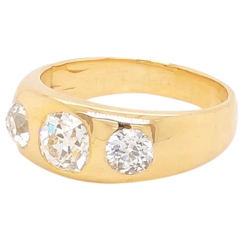 3 Stone Gypsy Lab Grown Diamond Wedding Band 2 Carats Old Miner Yellow Gold 14K
