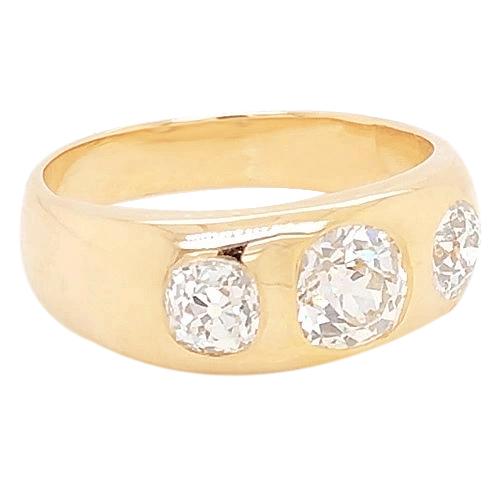 3 Stone Gypsy Lab Grown Diamond Wedding Band 2 Carats Old Miner Yellow Gold 14K