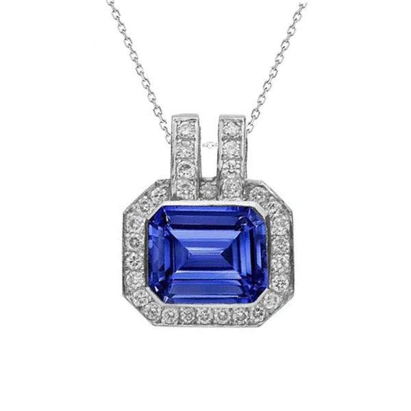 Diamond Halo Emerald Gemstone Pendant Double Bail 4.25 Carats Jewelry - Gemstone Pendant-harrychadent.ca