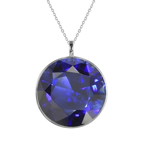 6 Carats Solitaire Round Sri Lanka Sapphire Pendant Circle White Gold - Gemstone Pendant-harrychadent.ca