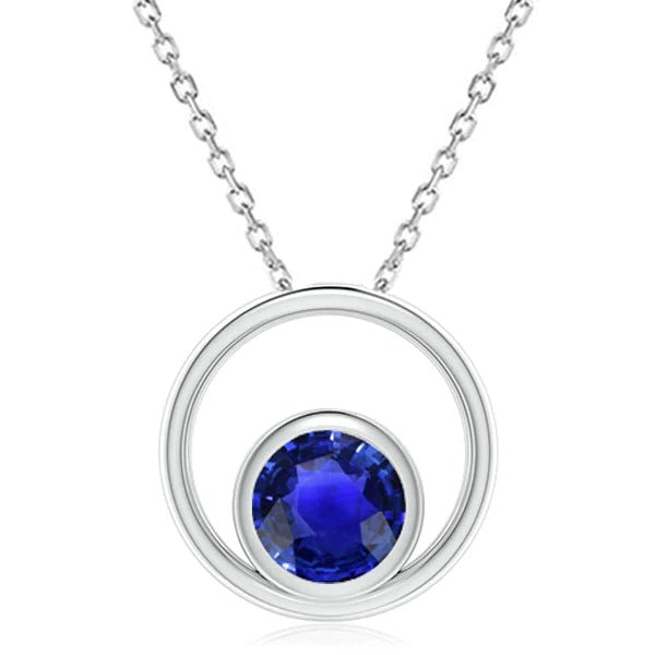 Circle Pendant Round Sri Lankan Sapphire Bezel Set Necklace 2 Carats - Gemstone Pendant-harrychadent.ca