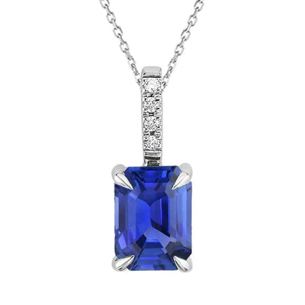 Emerald Sapphire & Diamond Women’s Pendant 4 Prong Set 3.25 Carats - Gemstone Pendant-harrychadent.ca