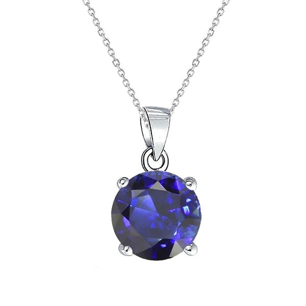 Gold Solitaire Pendant Round Ceylon Sapphire With Bail 2.50 Carats - Gemstone Pendant-harrychadent.ca