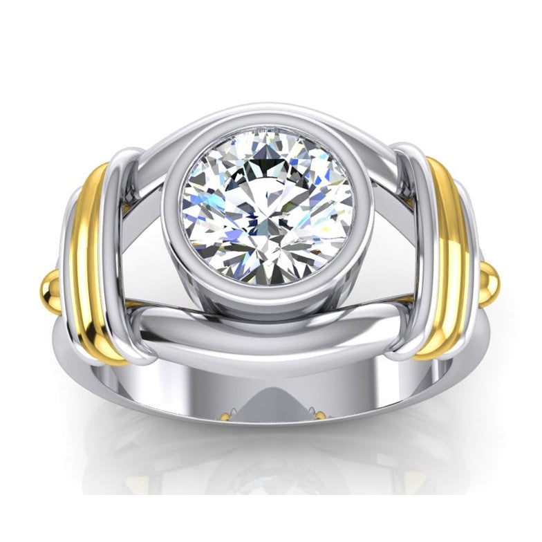 Two Tone Diamond Solitaire Mens Ring Bezel Set 2 Carats - Mens Ring-harrychadent.ca