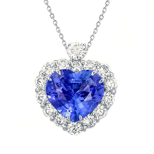 Heart Gemstone & Round Diamond Halo Pendant Slide Gold 6 Carats - Gemstone Pendant-harrychadent.ca