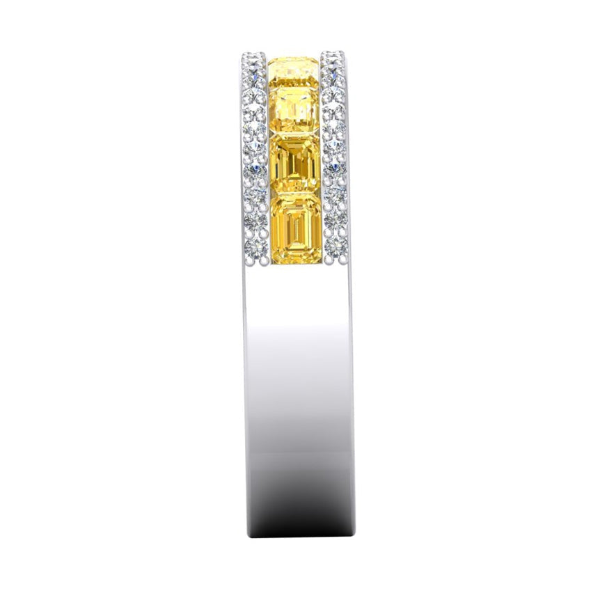 Canary Yellow Lab Grown Diamond Emerald Cut & Round Gold Band 3.25 Carats