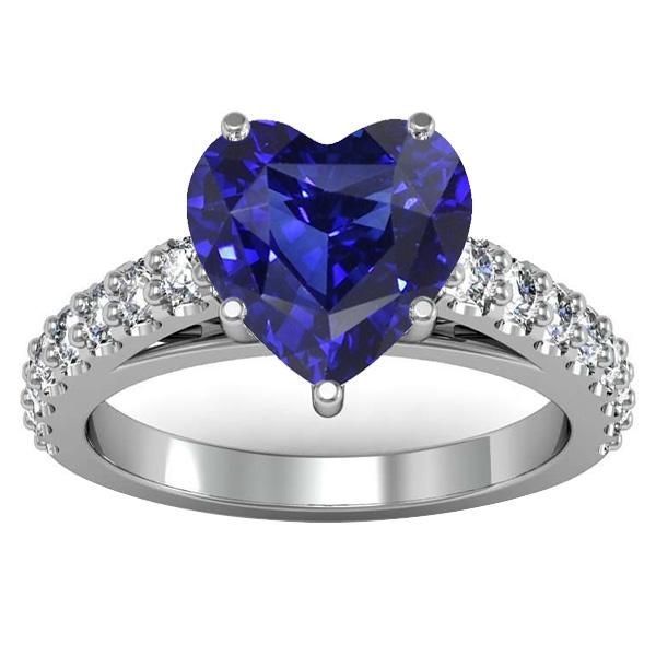 Cathedral Setting Blue Sapphire Diamond Ring Round Accents