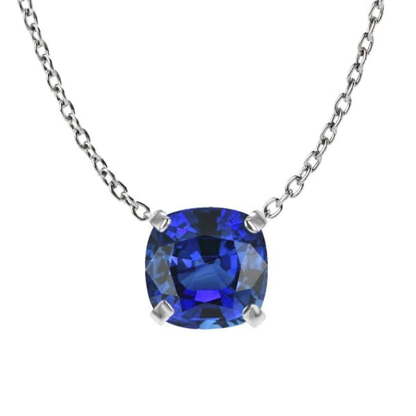Cushion Ceylon Sapphire Solitaire Pendant With Chain 3.50 Carats - Gemstone Pendant-harrychadent.ca