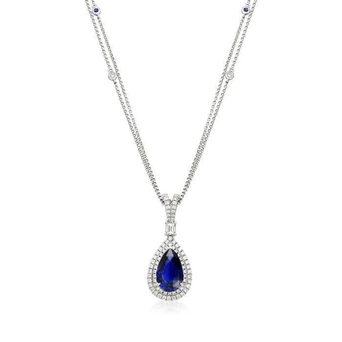 Diamond Halo Teardrop Pendant Pear Ceylon Sapphire 1.50 Carats - Gemstone Pendant-harrychadent.ca