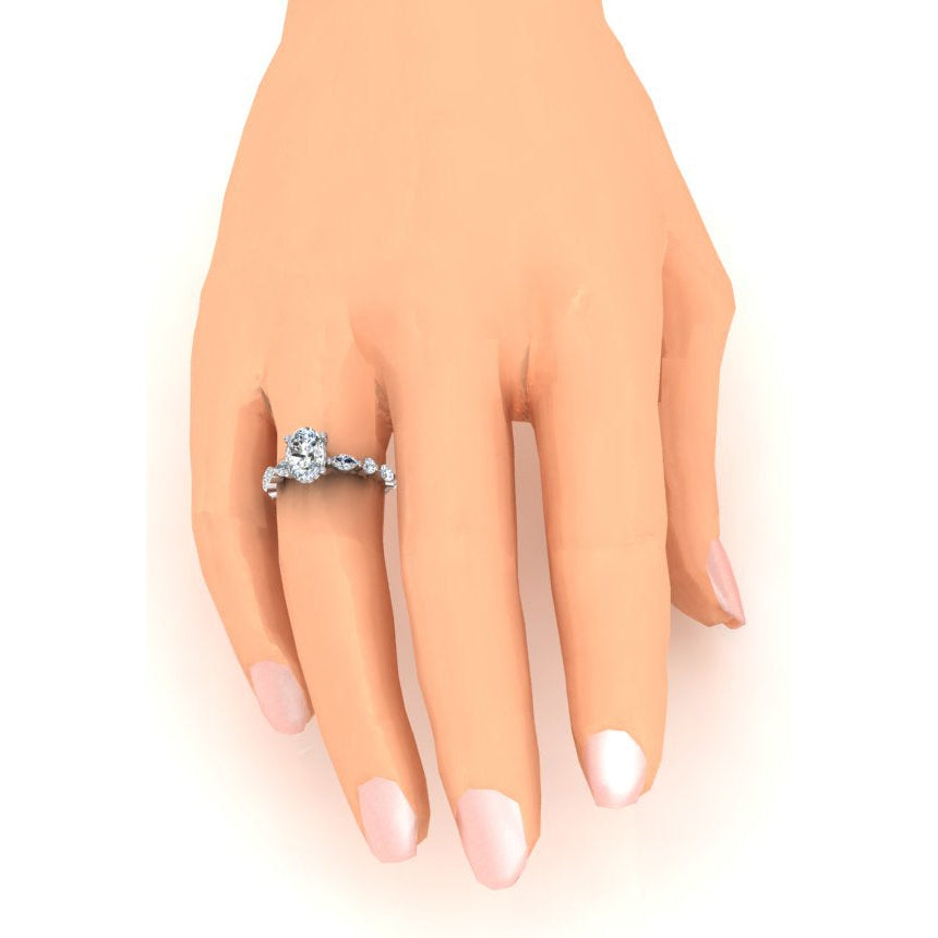 Hidden Halo Oval Diamond Lady's Ring With Round & Marquise Accents
