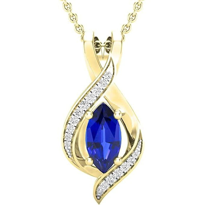 Marquise Gemstone & Round Diamond Pendant Twisted Shank 3 Carats - Gemstone Pendant-harrychadent.ca