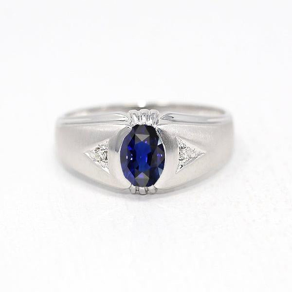 Gypsy Anniversary Ring Oval Ceylon Sapphire Vintage Style 1.25 Carats