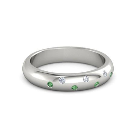 Gypsy Diamond Green Emerald Band 1.10 Carats White Gold 14K