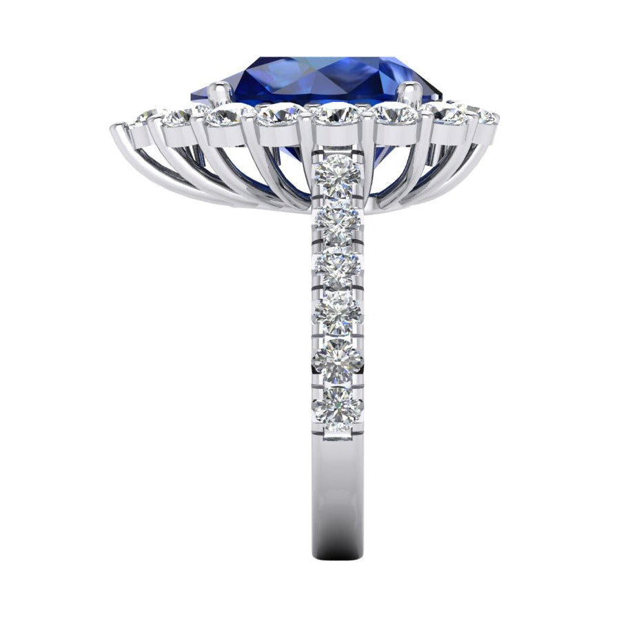 Halo Gemstone Ring Pear Blue Sapphire Gold Womens Jewelry 8 Carats - Gemstone Ring-harrychadent.ca